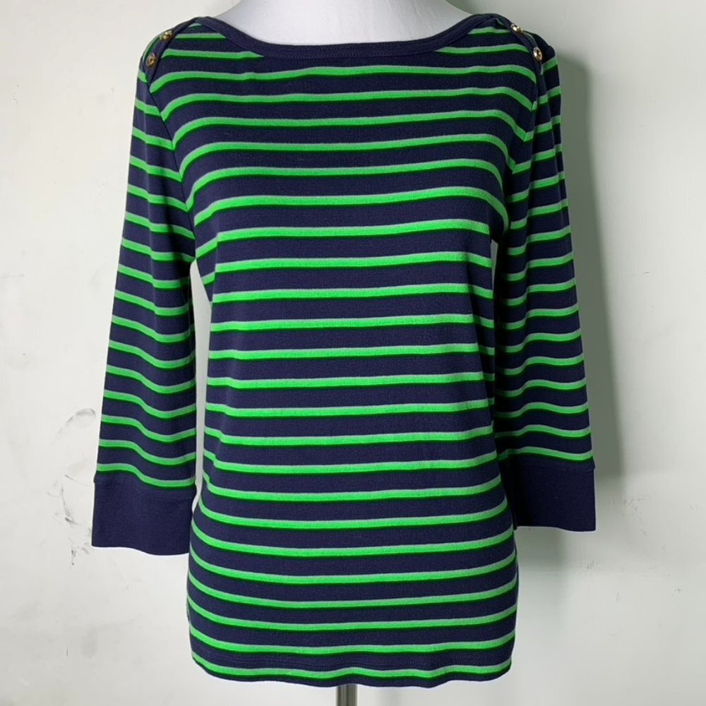 Lilly Pulitzer Women's Striped Long Sleeve Blouse Blue Green Size Medium